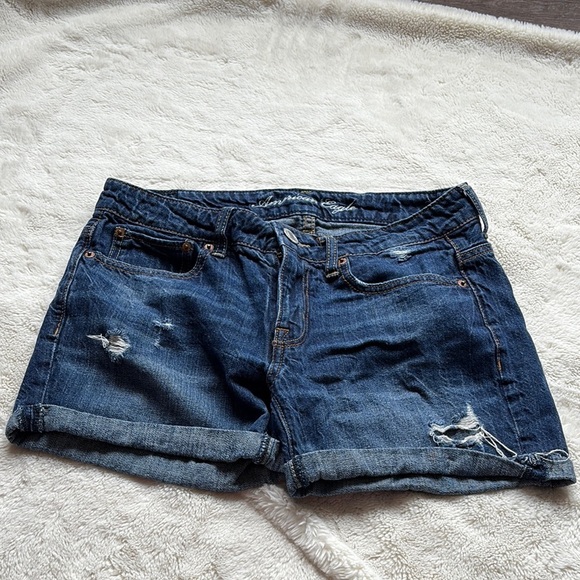 American Eagle Distressed Jean Shorts | Rolled Hem | Classic Blue Denim - Picture 1 of 7